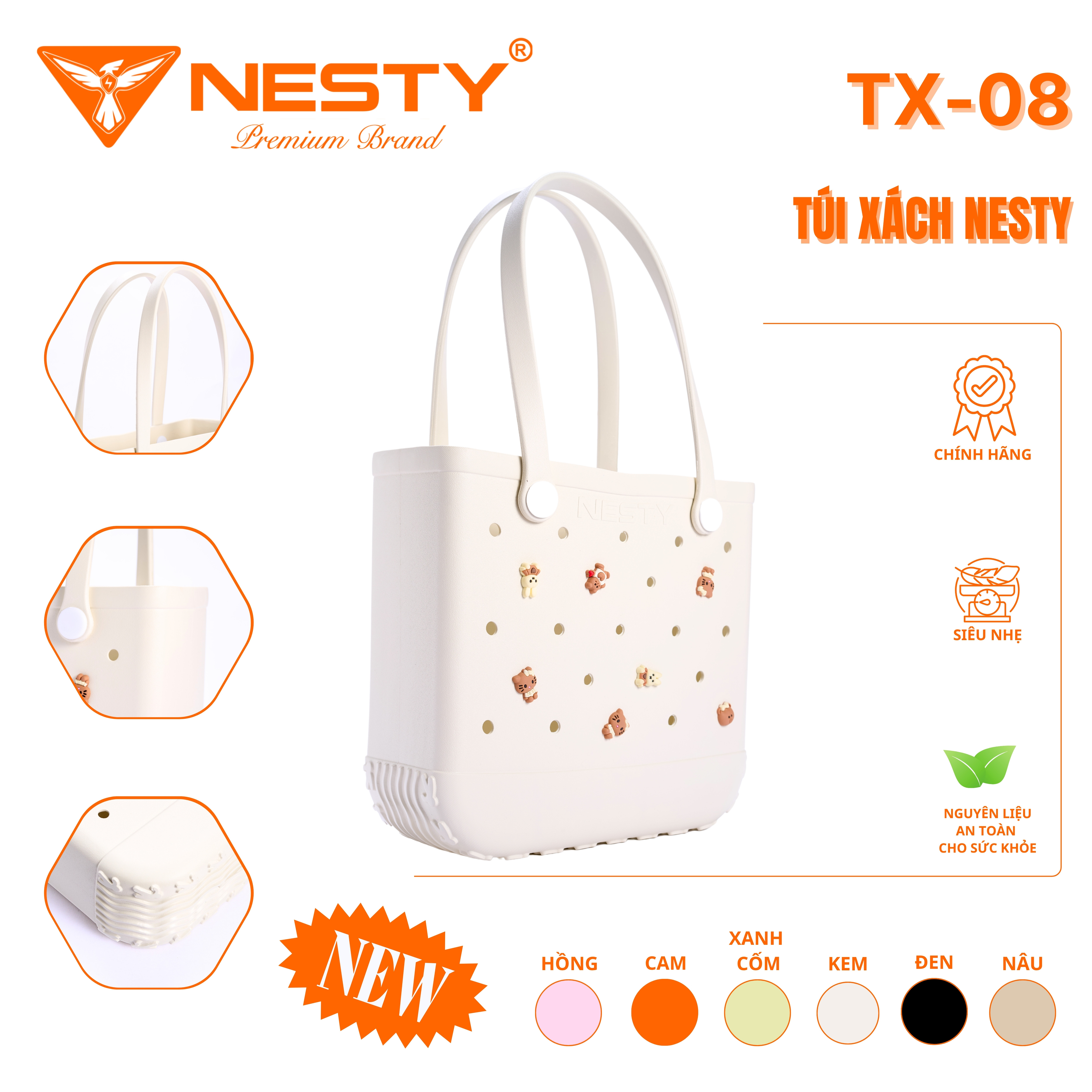 [ Tặng 10 charm 3D] TÚI XÁCH ĐA NĂNG CHẤT LIỆU EVA NHÃN HIỆU NESTY MÃ TX-08